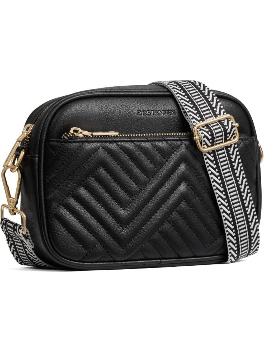 Women's Black Quilted Small Vegan Leather Purses Adjustable Crossbody Bag